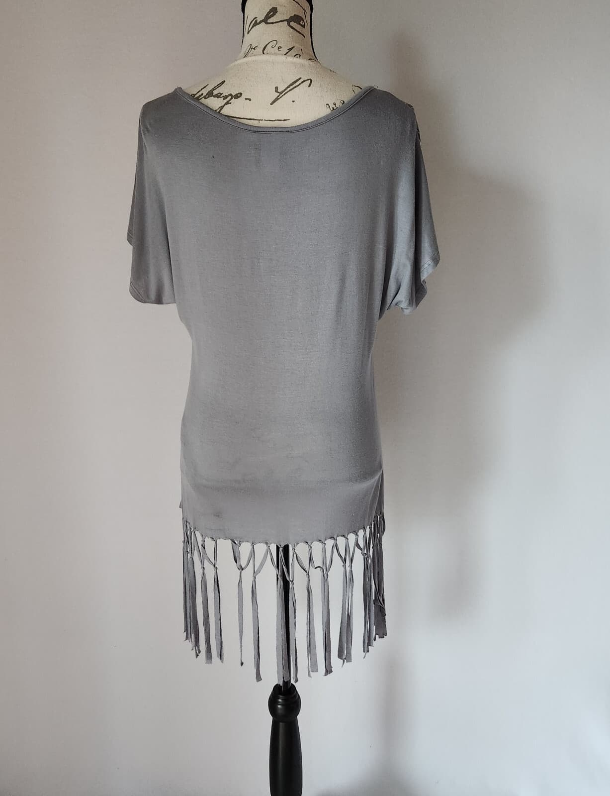 Harley-Davidson Fluer De Lis Crystal Embellished Fringe Tee-Shirt Grey Women L - Thumbnail 6