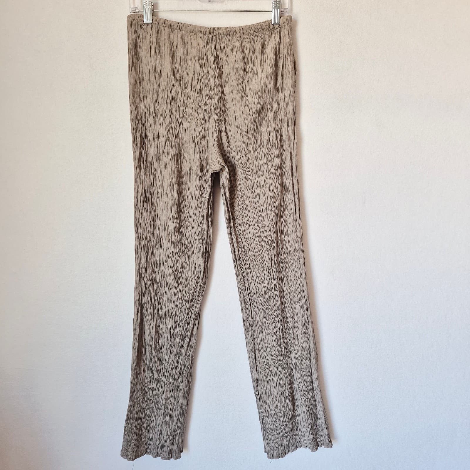 ZARA Chinkle Gauze Wide Leg Pants Elastic Waist Pull-On Pocket Light-Brown Sz.M - Thumbnail 8