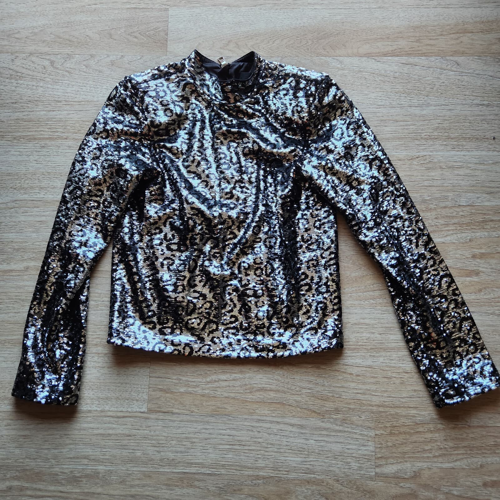 RtA $325 Freddie Sequin Silver Leopard Cocktail Party Top Mock Neck Slit-Back S - Thumbnail 8