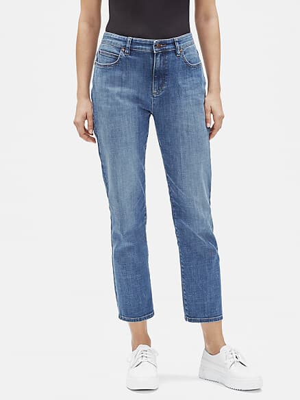 EILEEN FISHER Organic Cotton Blend Ankle Crop Jeans Medium Wash Blue Sz.0 - Thumbnail 4