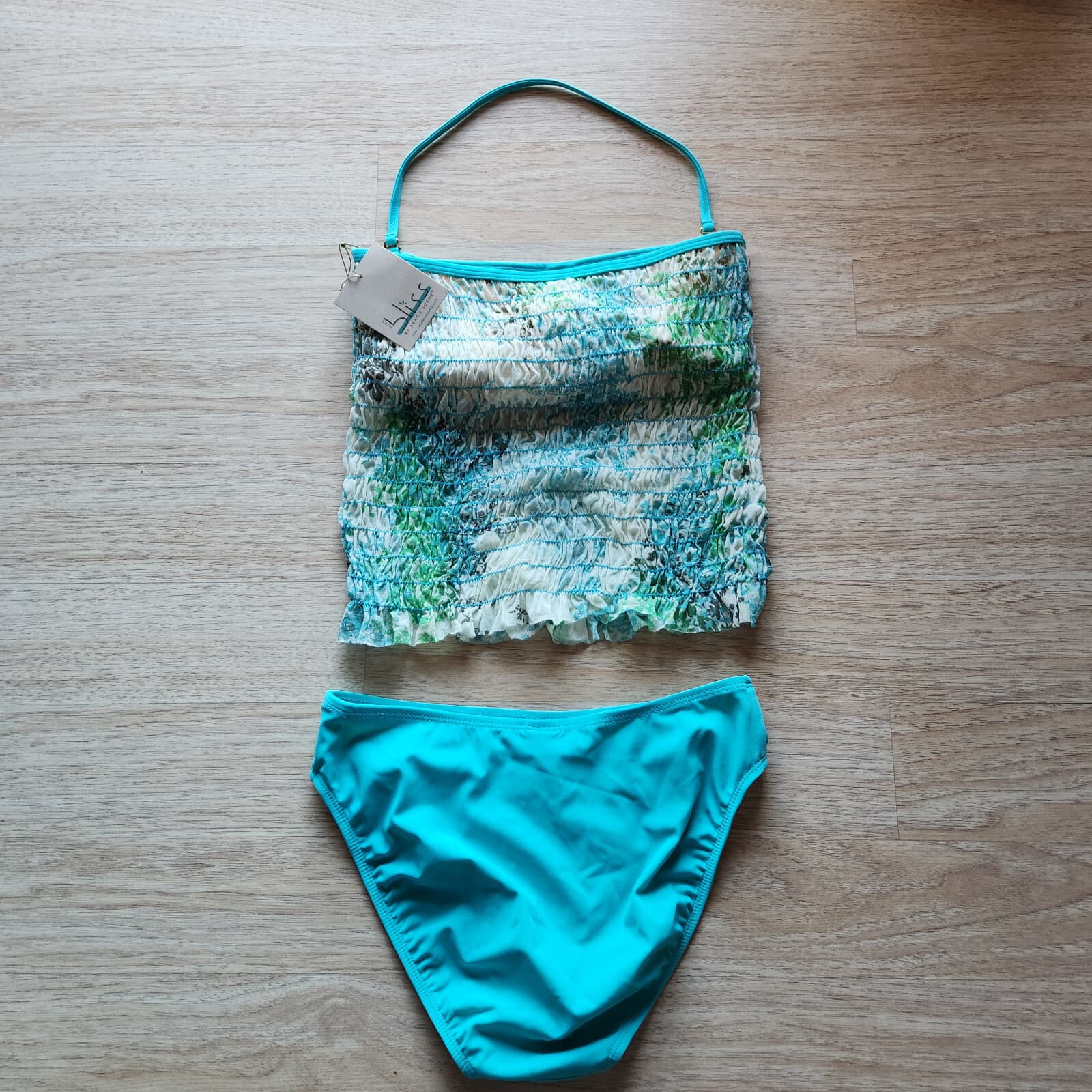 NWT Pure Bliss by Beach Scene 2 Piece Swimsuit Mesh-Smocked Floral Blue Sz.12 - Thumbnail 6