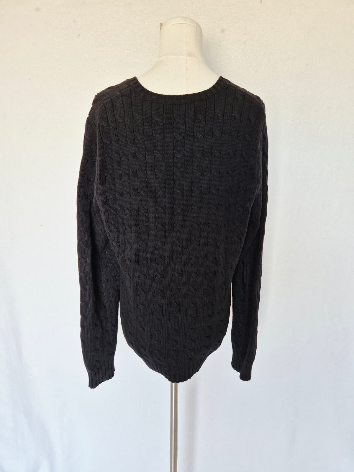 Vintage Y2K Ralph Lauren Sport Pony Cotton Cable Knit V-Neck Sweater Black Sz.XL - Thumbnail 6