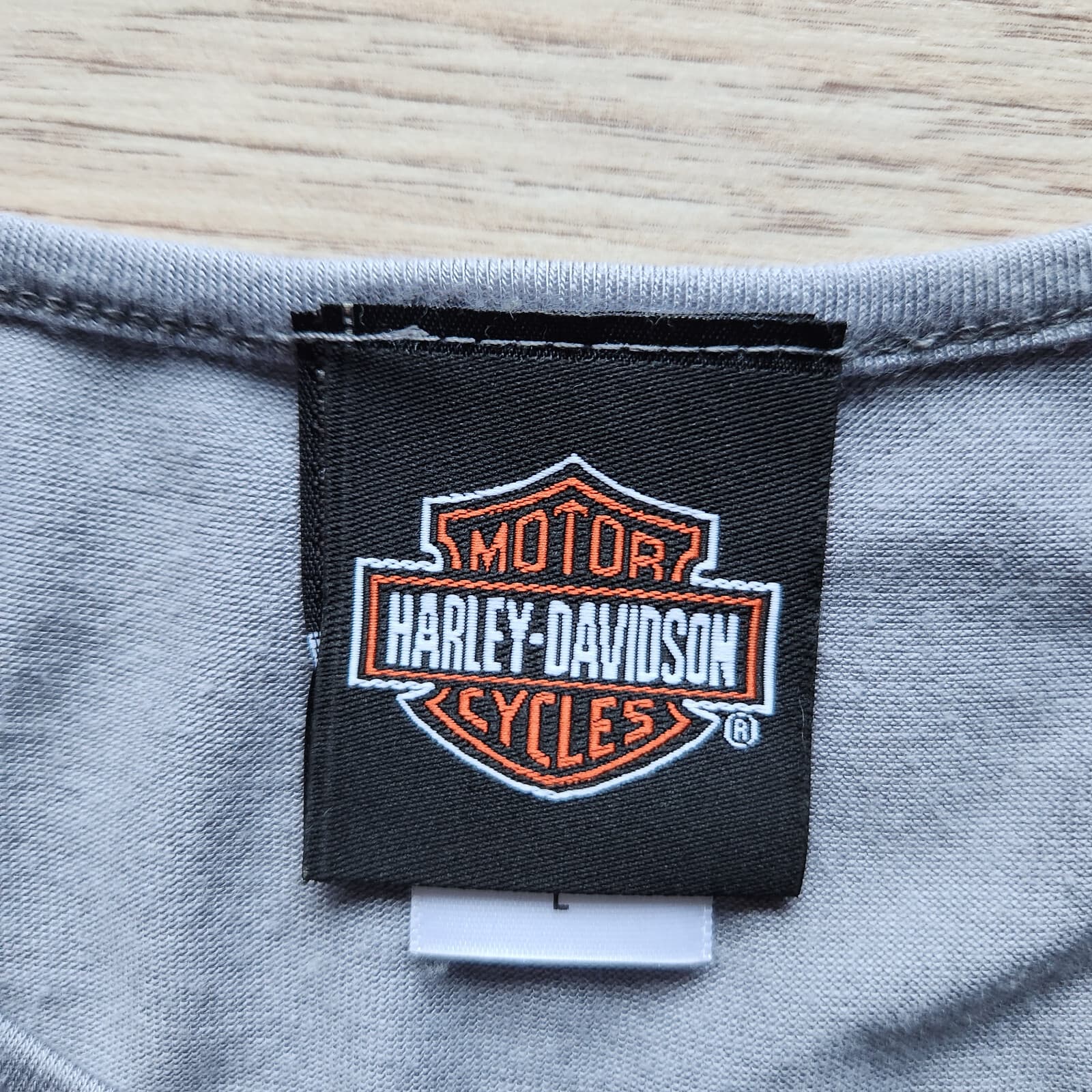 Harley-Davidson Fluer De Lis Crystal Embellished Fringe Tee-Shirt Grey Women L - Thumbnail 8