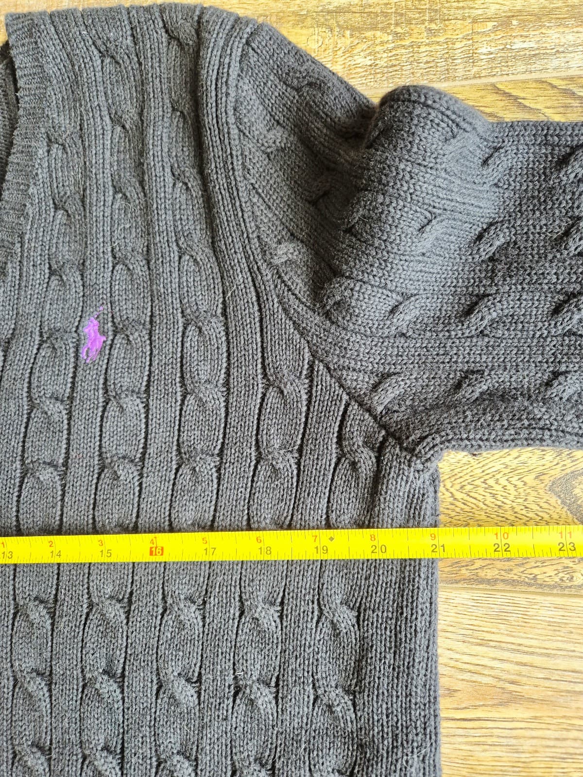 Vintage Y2K Ralph Lauren Sport Pony Cotton Cable Knit V-Neck Sweater Black Sz.XL - Thumbnail 11