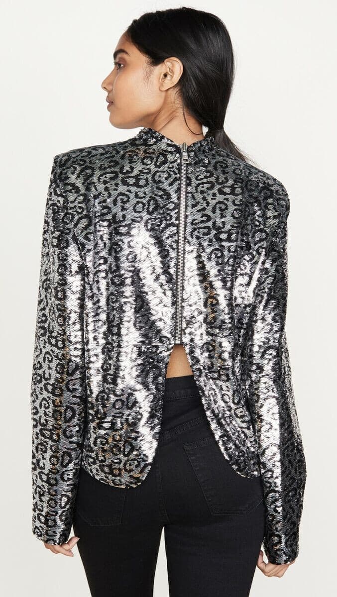 RtA $325 Freddie Sequin Silver Leopard Cocktail Party Top Mock Neck Slit-Back S - Thumbnail 5