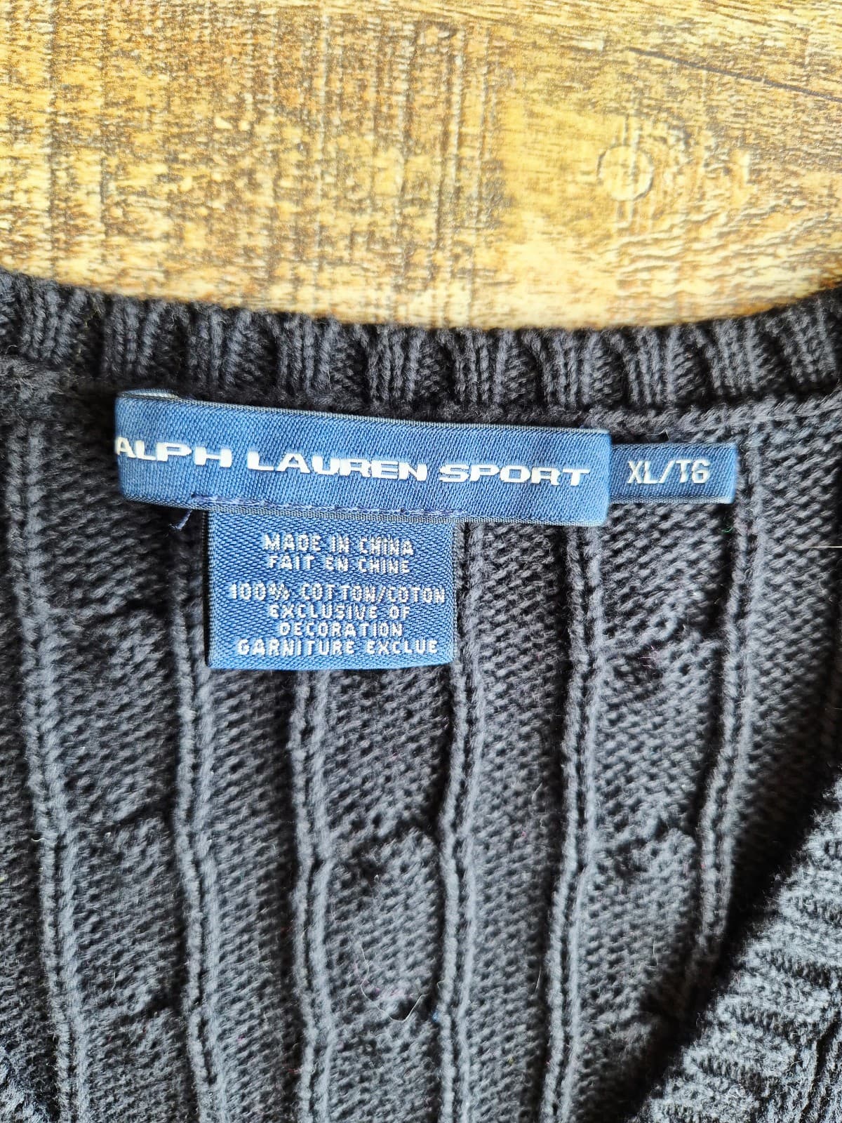 Vintage Y2K Ralph Lauren Sport Pony Cotton Cable Knit V-Neck Sweater Black Sz.XL - Thumbnail 8