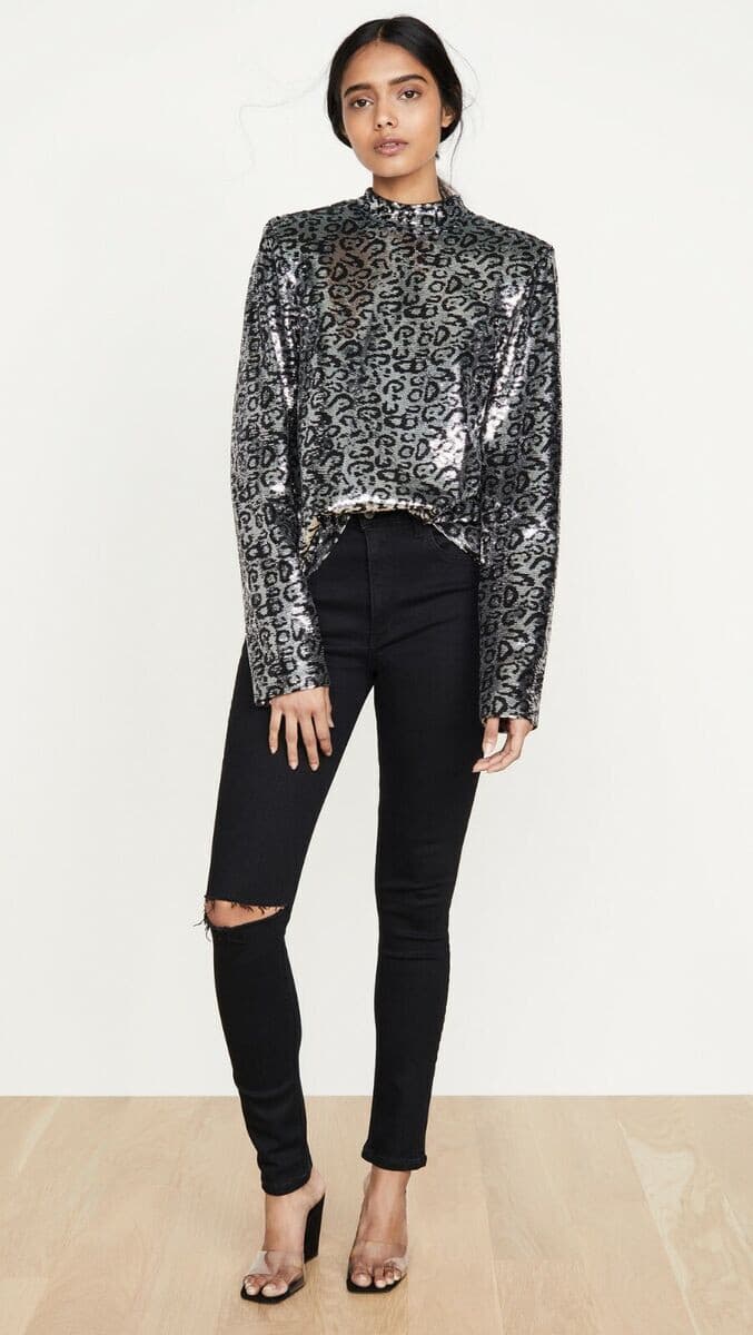 RtA $325 Freddie Sequin Silver Leopard Cocktail Party Top Mock Neck Slit-Back S - Thumbnail 7