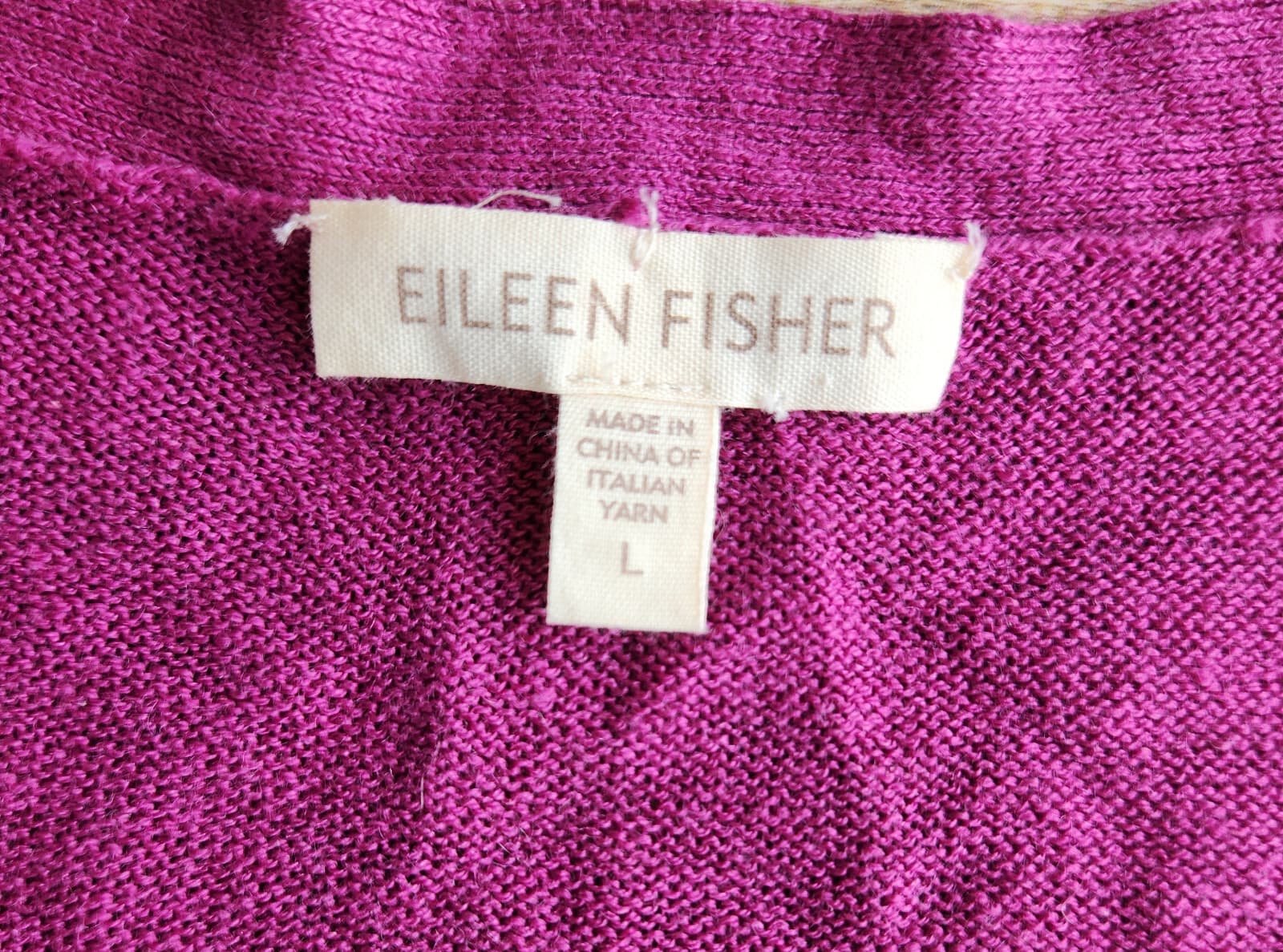 EILEEN FISHER Italian Linen Silk Knit Button-Front Top Short Sleeve Purple Sz.L - Thumbnail 8