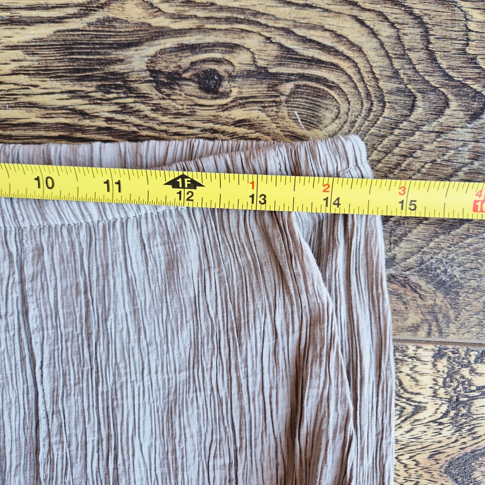 ZARA Chinkle Gauze Wide Leg Pants Elastic Waist Pull-On Pocket Light-Brown Sz.M - Thumbnail 13