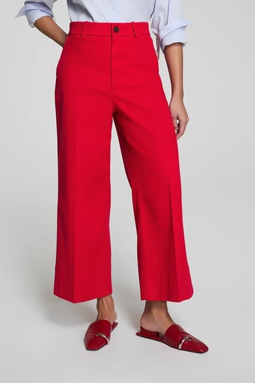 SPANX Stretch Twill Cropped Wide Leg Pants High Rise Zip-Pocket Red Women's S - Thumbnail 2