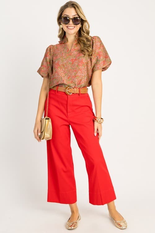 SPANX Stretch Twill Cropped Wide Leg Pants High Rise Zip-Pocket Red Women's S - Thumbnail 4
