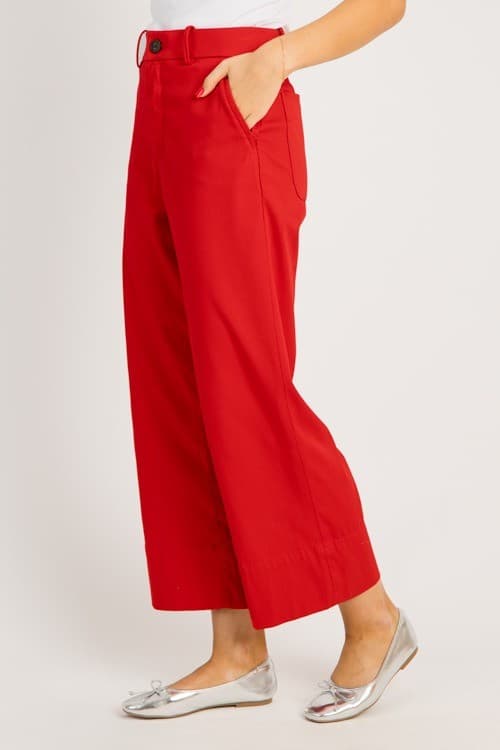 SPANX Stretch Twill Cropped Wide Leg Pants High Rise Zip-Pocket Red Women's S - Thumbnail 7