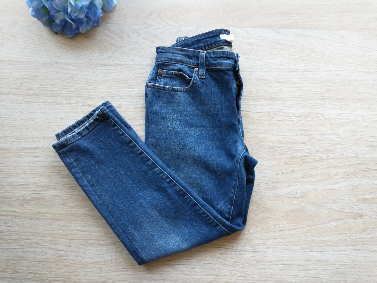 EILEEN FISHER Organic Cotton Blend Ankle Crop Jeans Medium Wash Blue Sz.0 - Thumbnail 2