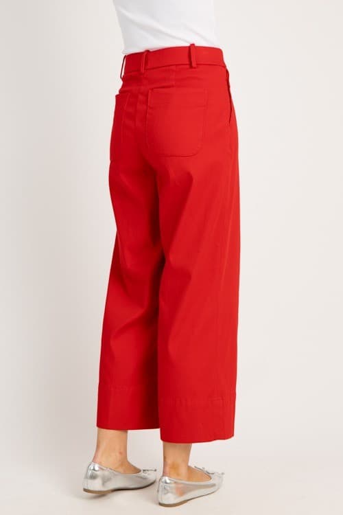 SPANX Stretch Twill Cropped Wide Leg Pants High Rise Zip-Pocket Red Women's S - Thumbnail 11
