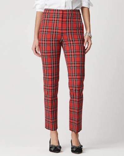J.Crew Kallie Tartan Plaid Red Black Multi Cropped Straight Pants Womens 6 BT097 - Thumbnail 2