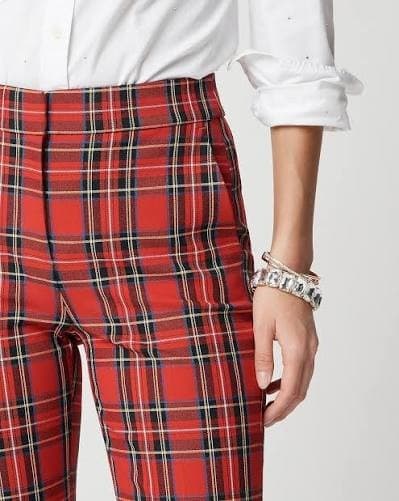 J.Crew Kallie Tartan Plaid Red Black Multi Cropped Straight Pants Womens 6 BT097 - Thumbnail 4