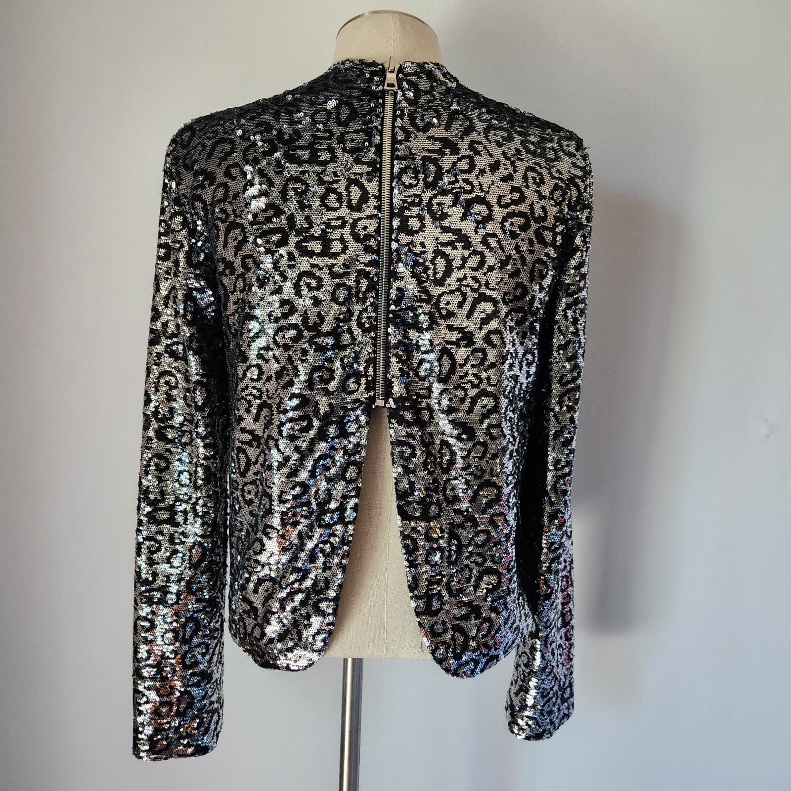 RtA $325 Freddie Sequin Silver Leopard Cocktail Party Top Mock Neck Slit-Back S - Thumbnail 6