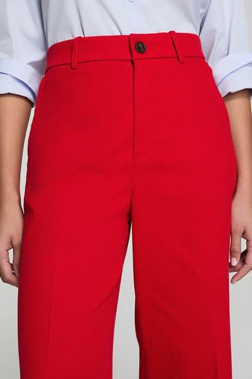 SPANX Stretch Twill Cropped Wide Leg Pants High Rise Zip-Pocket Red Women's S - Thumbnail 6