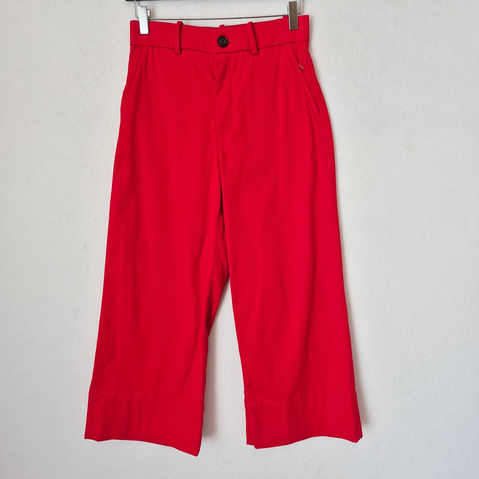 SPANX Stretch Twill Cropped Wide Leg Pants High Rise Zip-Pocket Red Women's S - Thumbnail 3