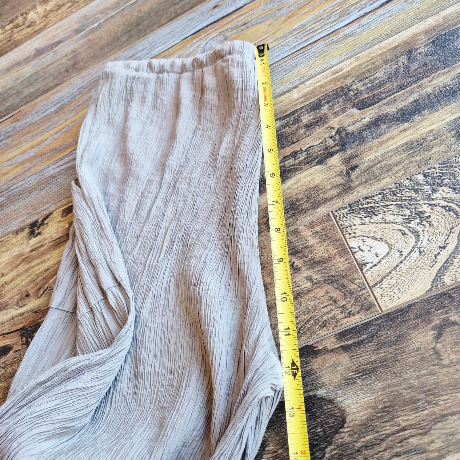 ZARA Chinkle Gauze Wide Leg Pants Elastic Waist Pull-On Pocket Light-Brown Sz.M - Thumbnail 16