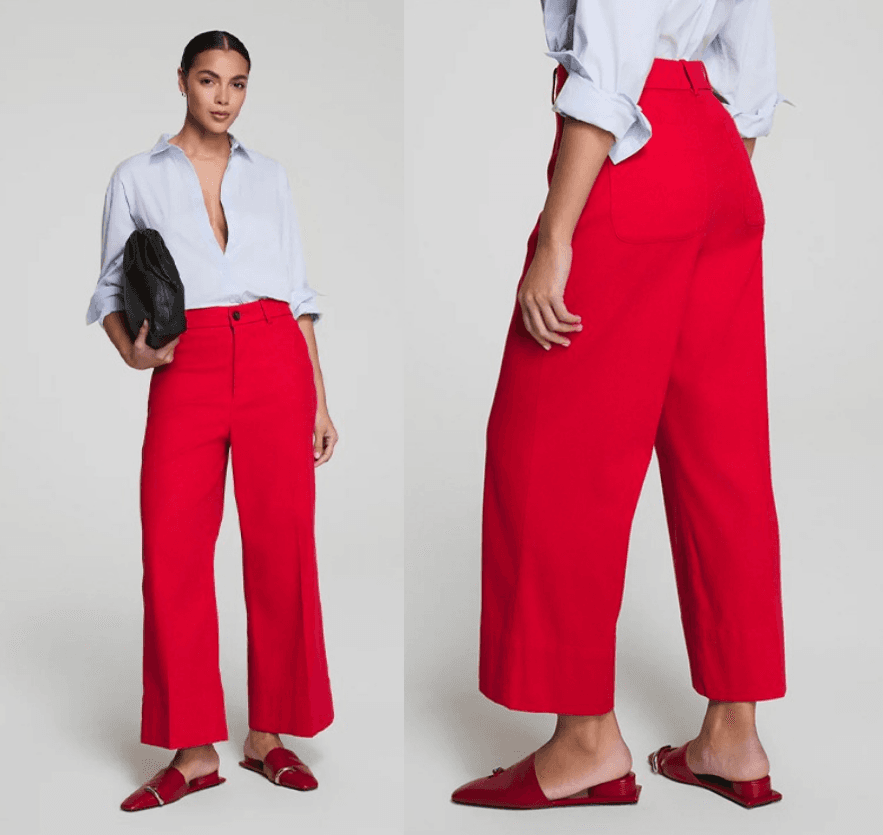 SPANX Stretch Twill Cropped Wide Leg Pants High Rise Zip-Pocket Red Women's S - Thumbnail 8