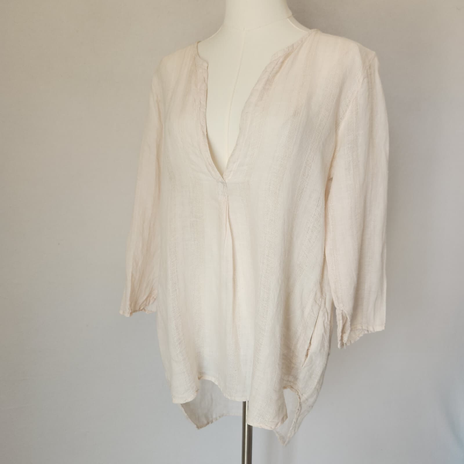 CP Shades 100% Linen Popover Top Split Neck Pocket 3/4 Sleeve Light Pink Women S - Thumbnail 2