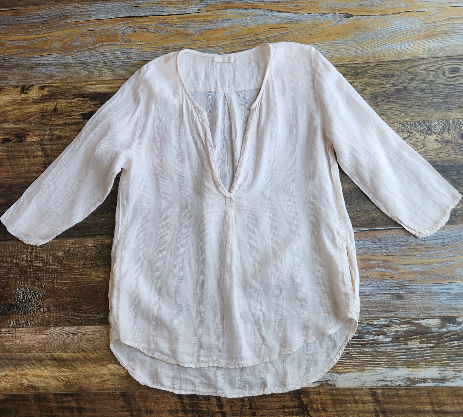 CP Shades 100% Linen Popover Top Split Neck Pocket 3/4 Sleeve Light Pink Women S - Thumbnail 3