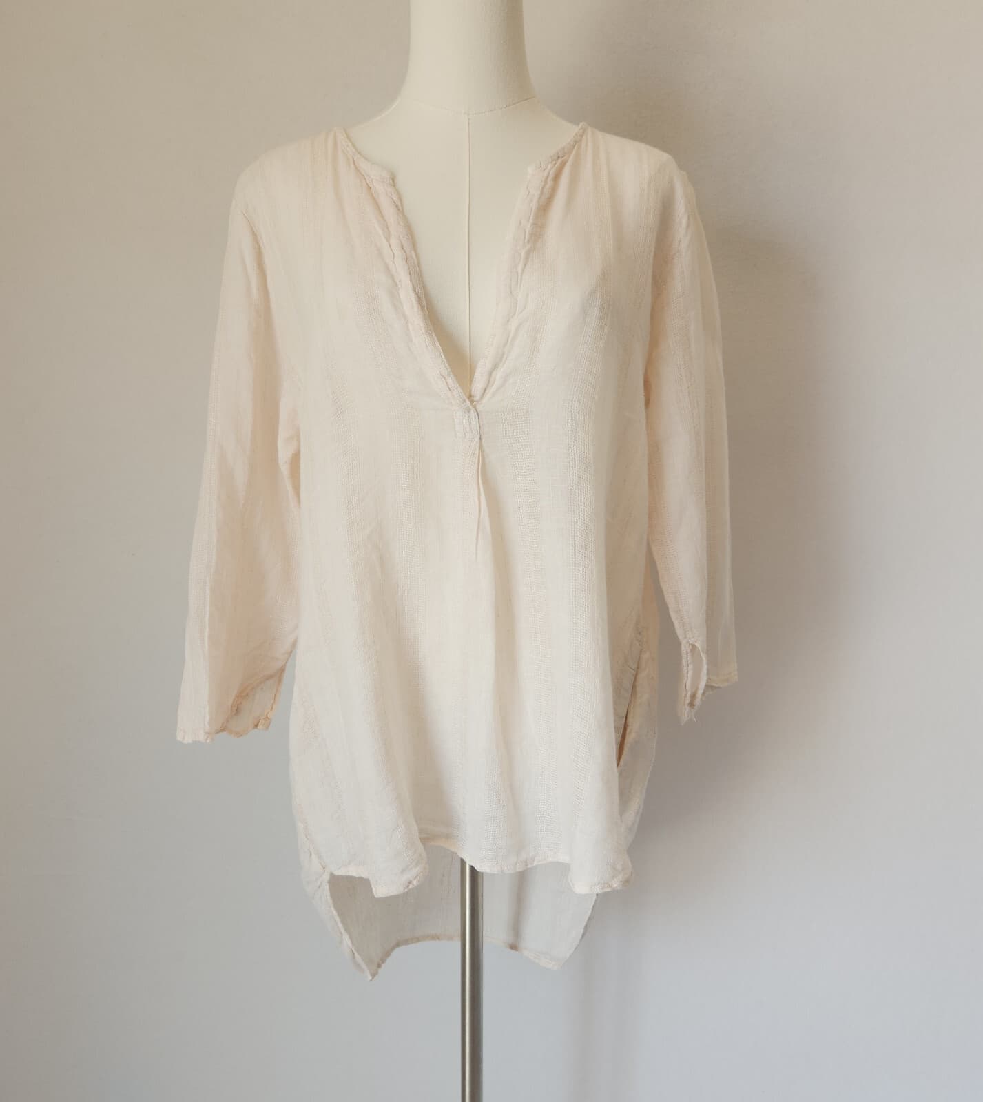 CP Shades 100% Linen Popover Top Split Neck Pocket 3/4 Sleeve Light Pink Women S