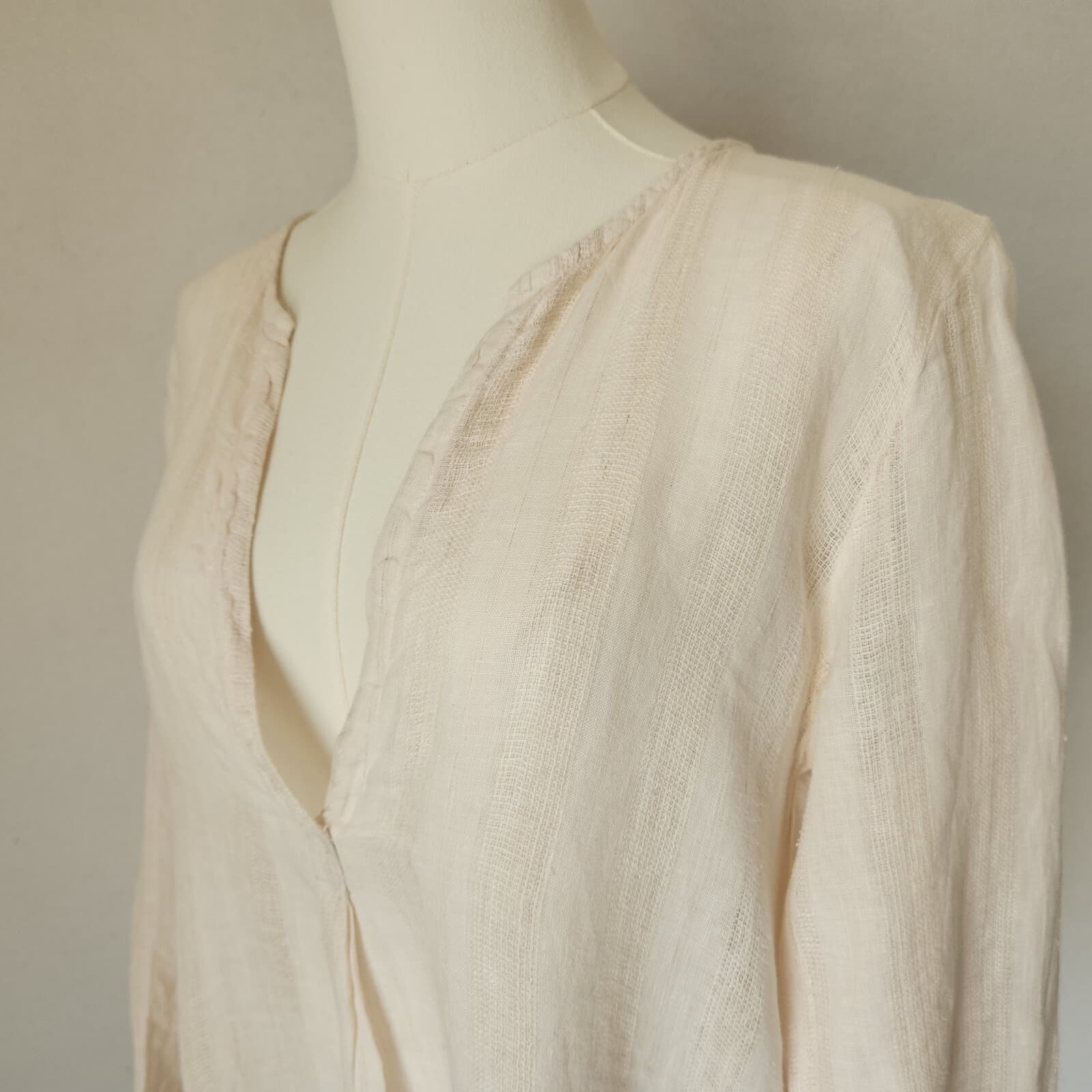 CP Shades 100% Linen Popover Top Split Neck Pocket 3/4 Sleeve Light Pink Women S - Thumbnail 4
