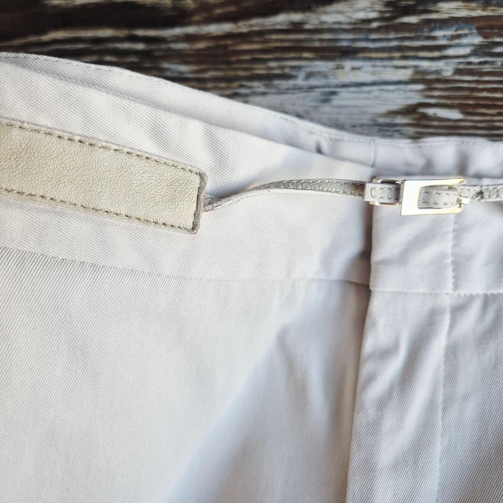 Vintage Gucci Made in Italy Built-In Leather Belt Pants Slim Leg Beige Womens 40 - Thumbnail 5