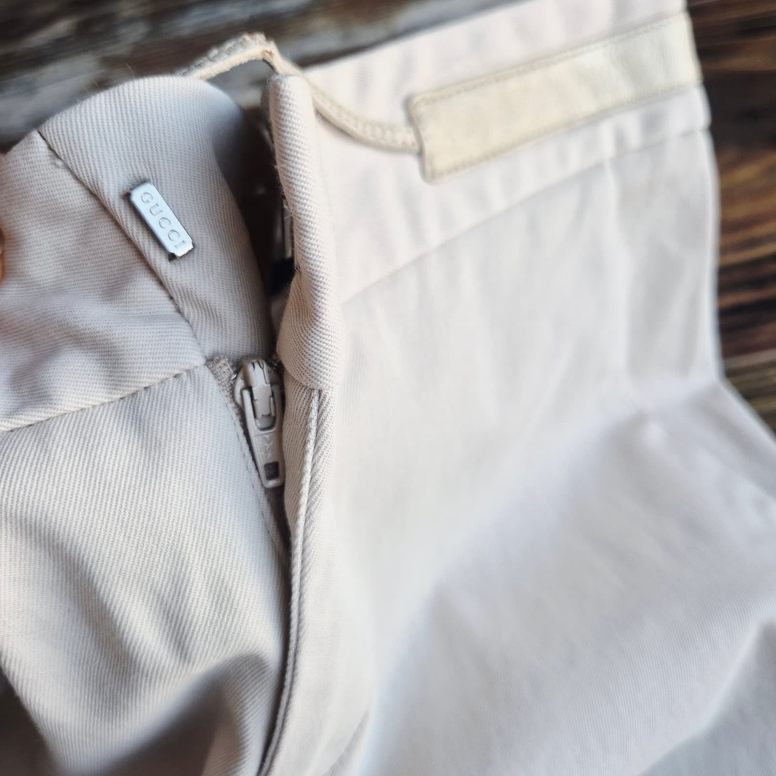 Vintage Gucci Made in Italy Built-In Leather Belt Pants Slim Leg Beige Womens 40 - Thumbnail 8