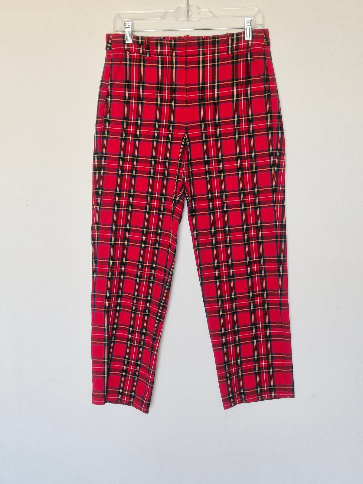 J.Crew Kallie Tartan Plaid Red Black Multi Cropped Straight Pants Womens 6 BT097 - Thumbnail 3