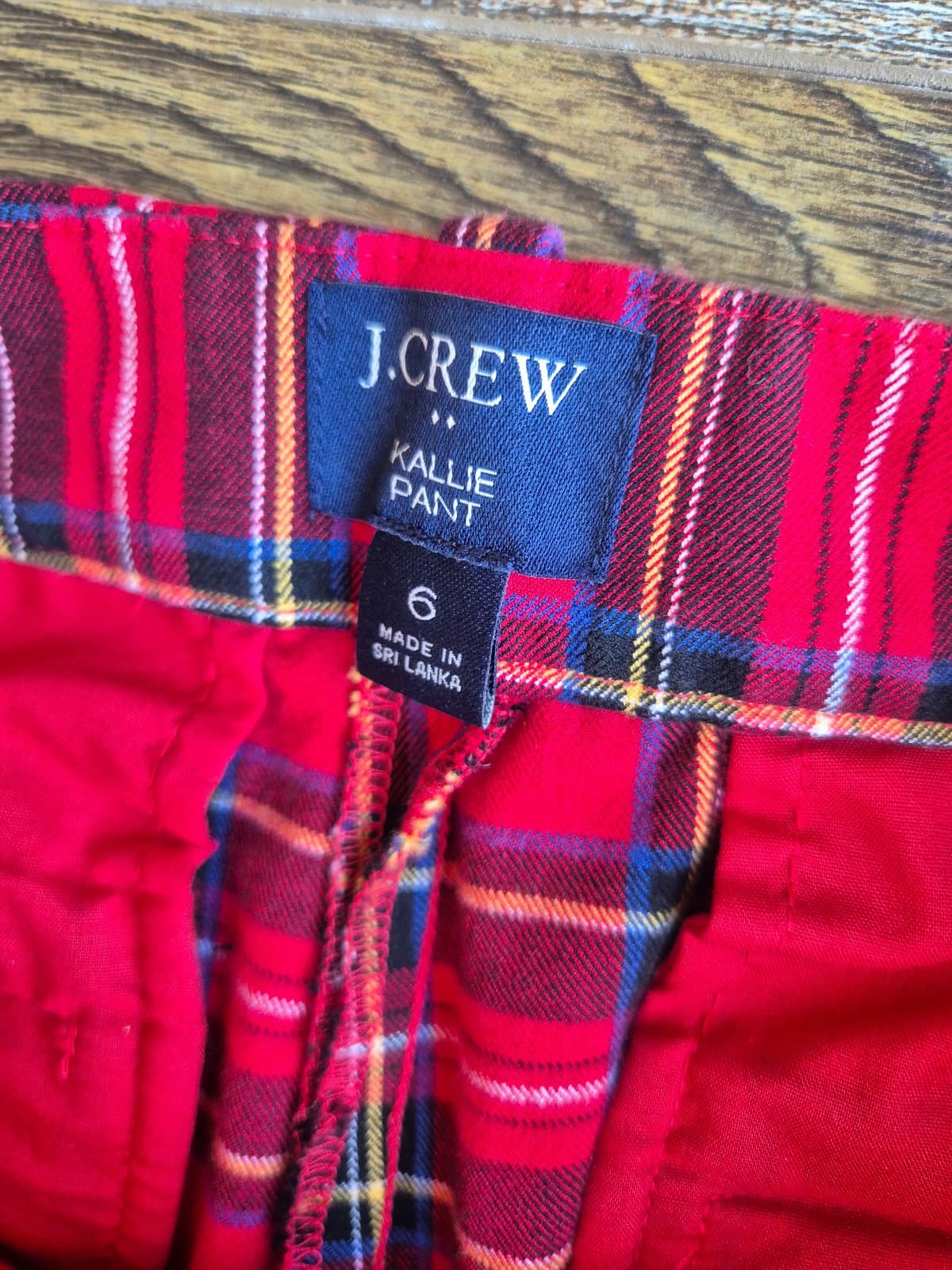 J.Crew Kallie Tartan Plaid Red Black Multi Cropped Straight Pants Womens 6 BT097 - Thumbnail 9