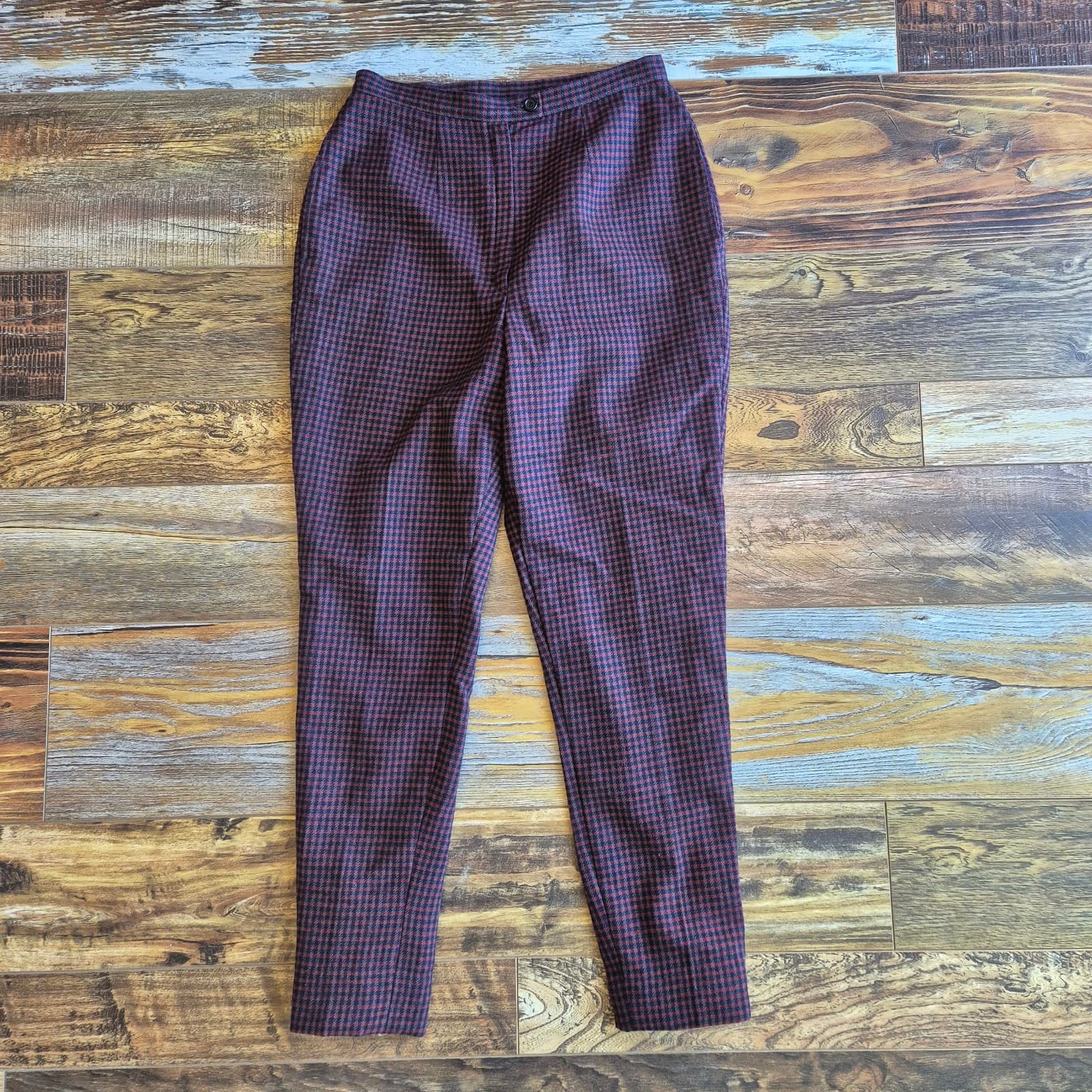 Vintage'70s Pendleton Made in USA Wool Shepherd's Plaid Pant Slim Lined Women 10 - Thumbnail 3
