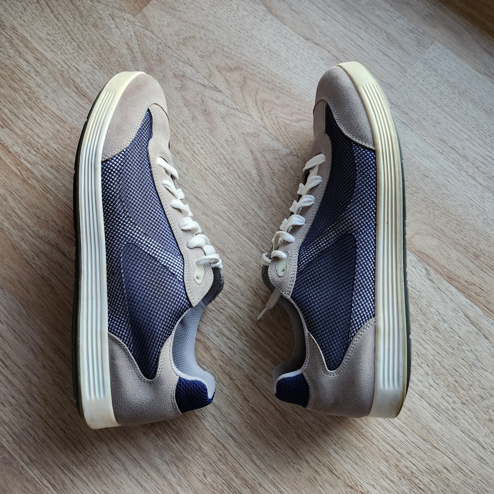 PRADA Suede Mesh Low Top Sneakers Platform Lace-Up Blue Grey Men's US12 #4E 2501 - Thumbnail 3