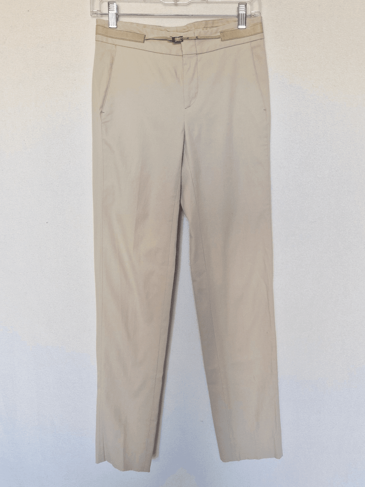 Vintage Gucci Made in Italy Built-In Leather Belt Pants Slim Leg Beige Womens 40 - Thumbnail 2