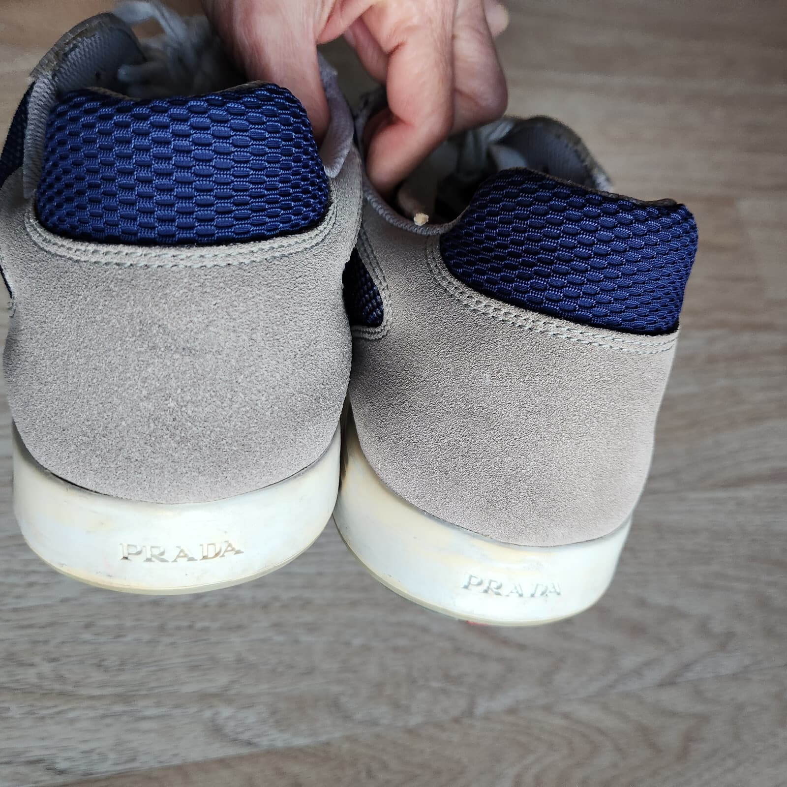 PRADA Suede Mesh Low Top Sneakers Platform Lace-Up Blue Grey Men's US12 #4E 2501 - Thumbnail 7