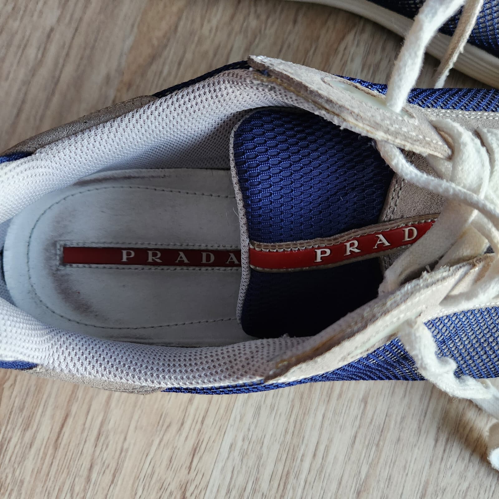 PRADA Suede Mesh Low Top Sneakers Platform Lace-Up Blue Grey Men's US12 #4E 2501 - Thumbnail 10