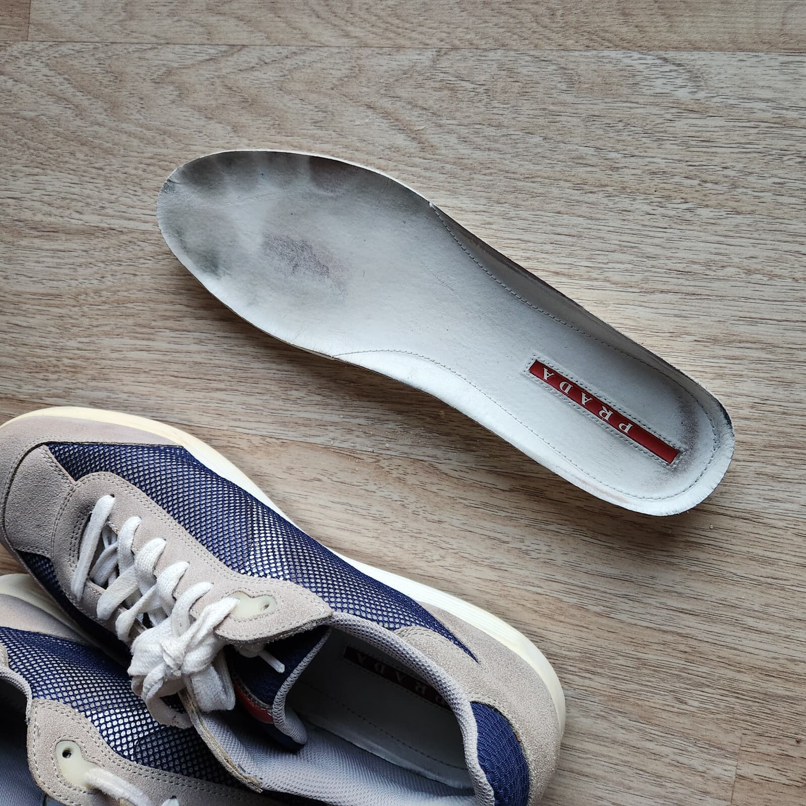 PRADA Suede Mesh Low Top Sneakers Platform Lace-Up Blue Grey Men's US12 #4E 2501 - Thumbnail 13
