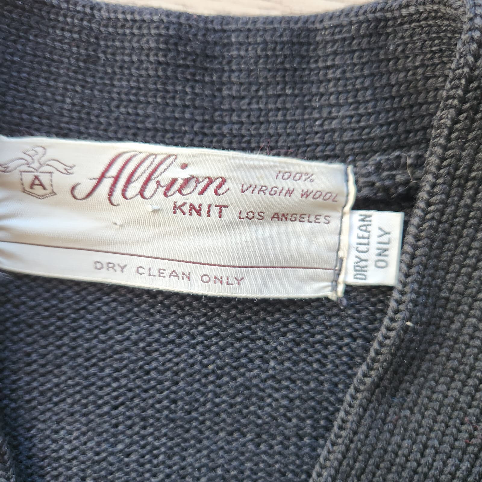 Vintage Albion Knit 100% Virgin Wool Letterman Cardigan Pocket Black Unisex Sz.S - Thumbnail 10