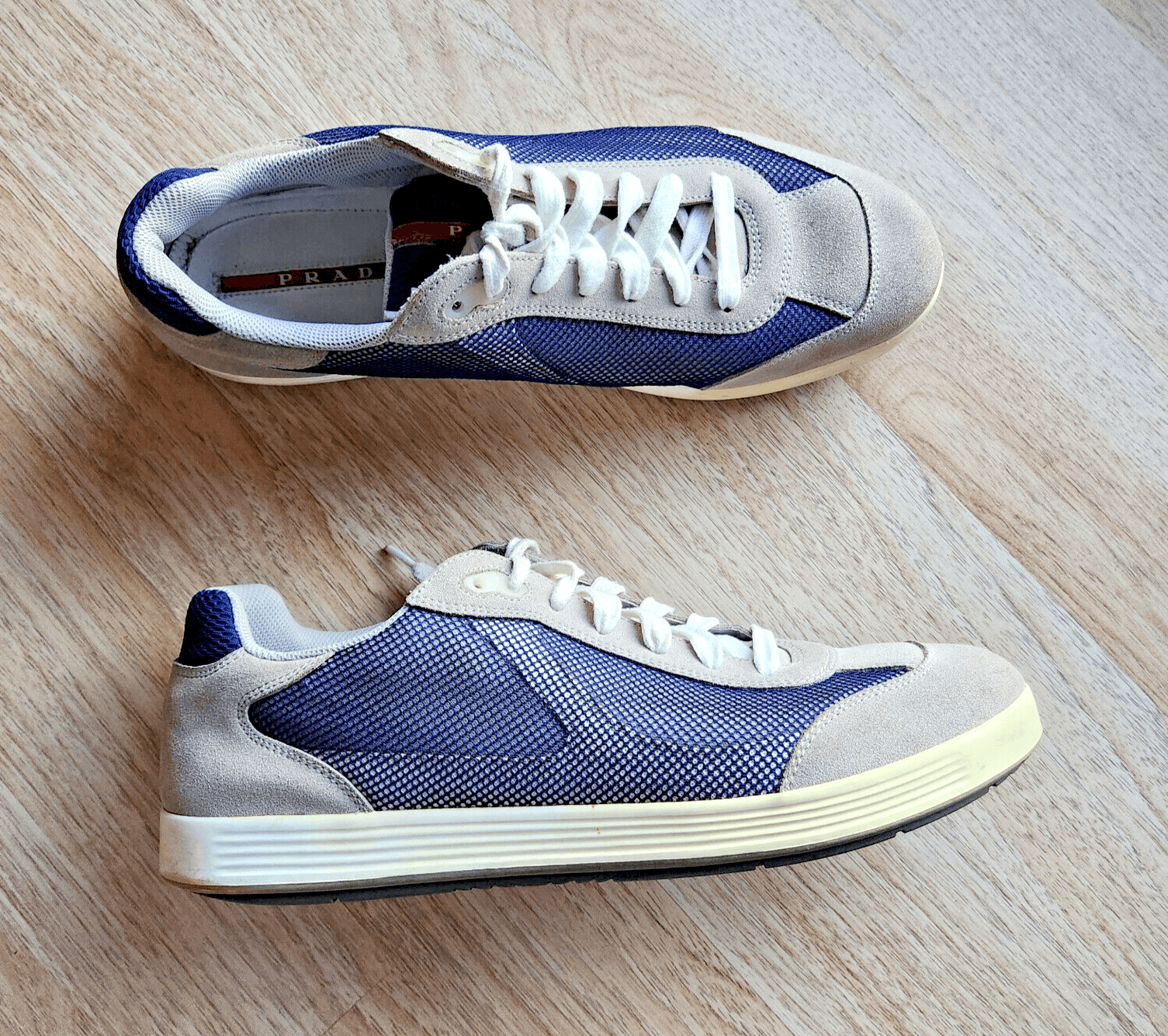 PRADA Suede Mesh Low Top Sneakers Platform Lace-Up Blue Grey Men's US12 #4E 2501 - Thumbnail 2