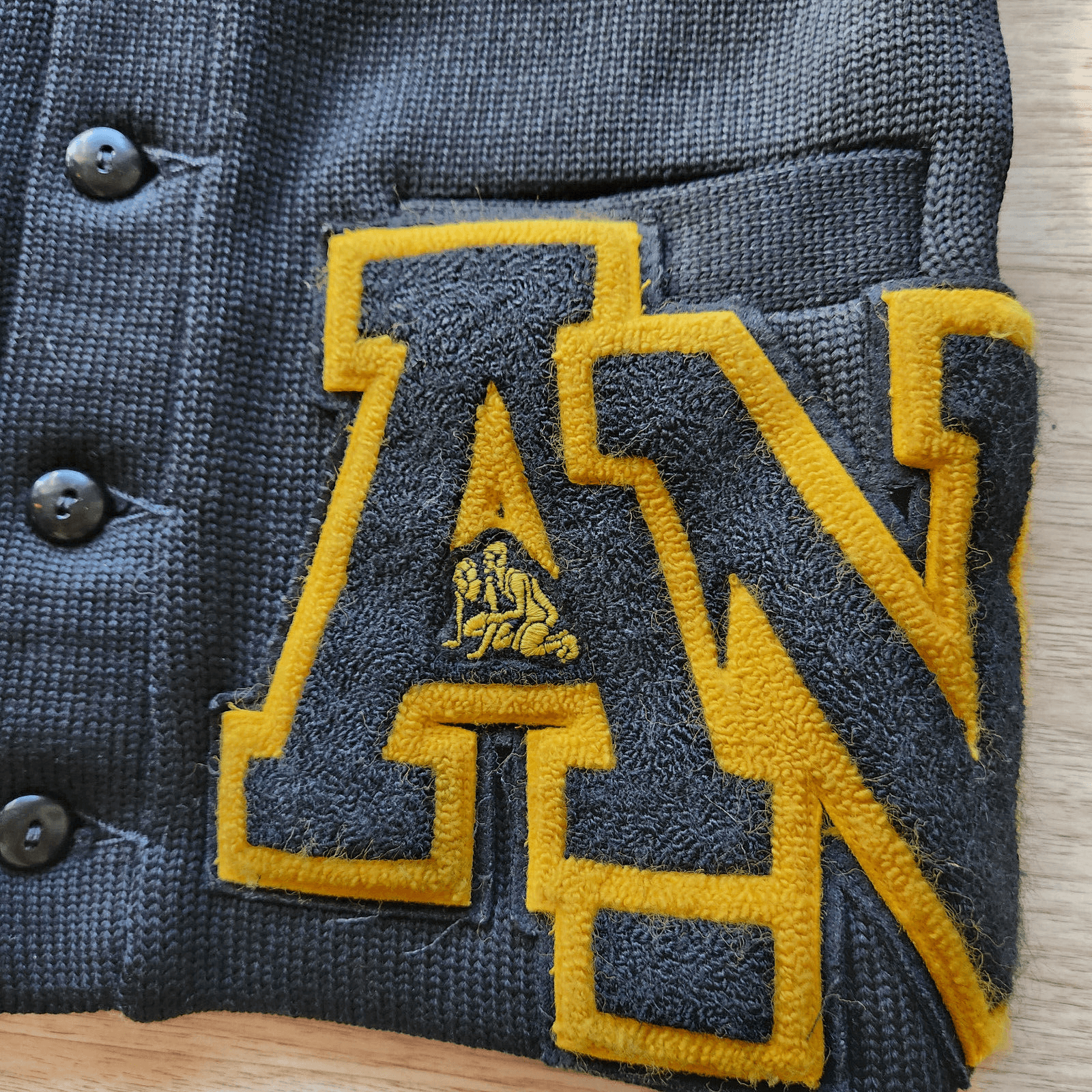 Vintage Albion Knit 100% Virgin Wool Letterman Cardigan Pocket Black Unisex Sz.S - Thumbnail 7
