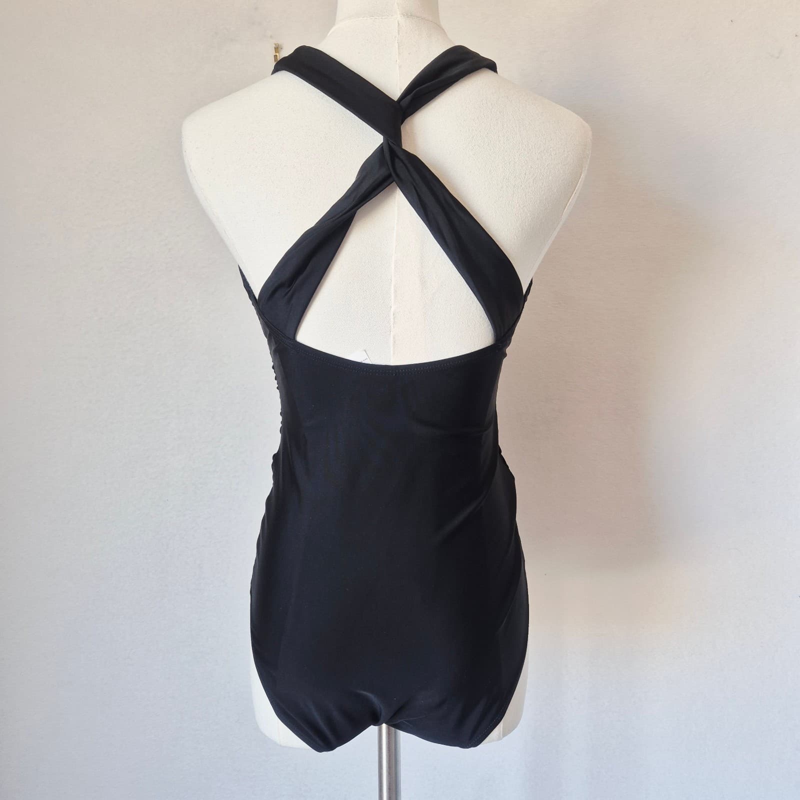 NWoT Eddie Bauer One Piece Swimsuit Ruched-Waist Shaping Cross-Back Black Sz.S - Thumbnail 7