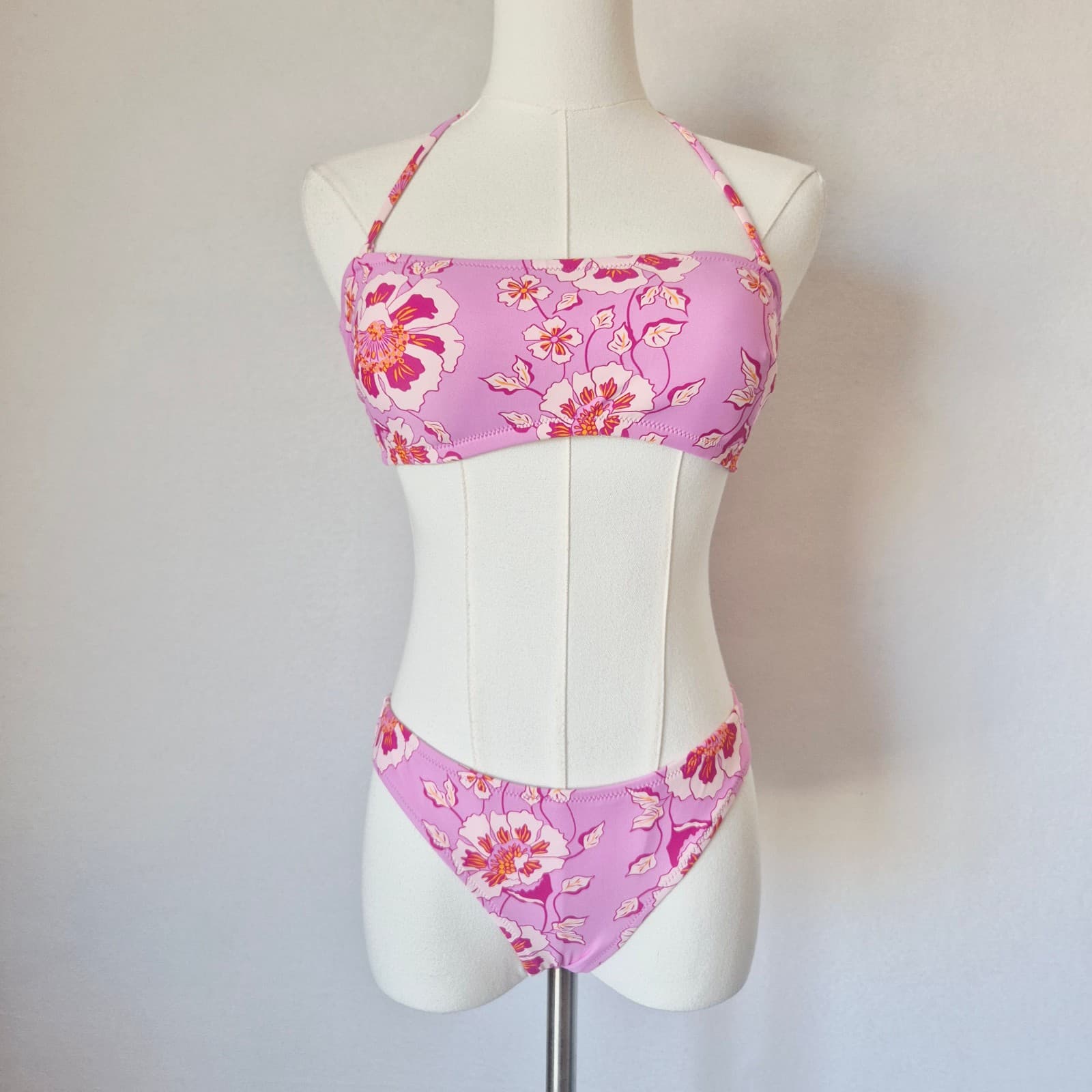 J.Crew 2-Piece Surf Hipster Bikini Swimsuit Halter Strap Climbing Floral Sz.XS