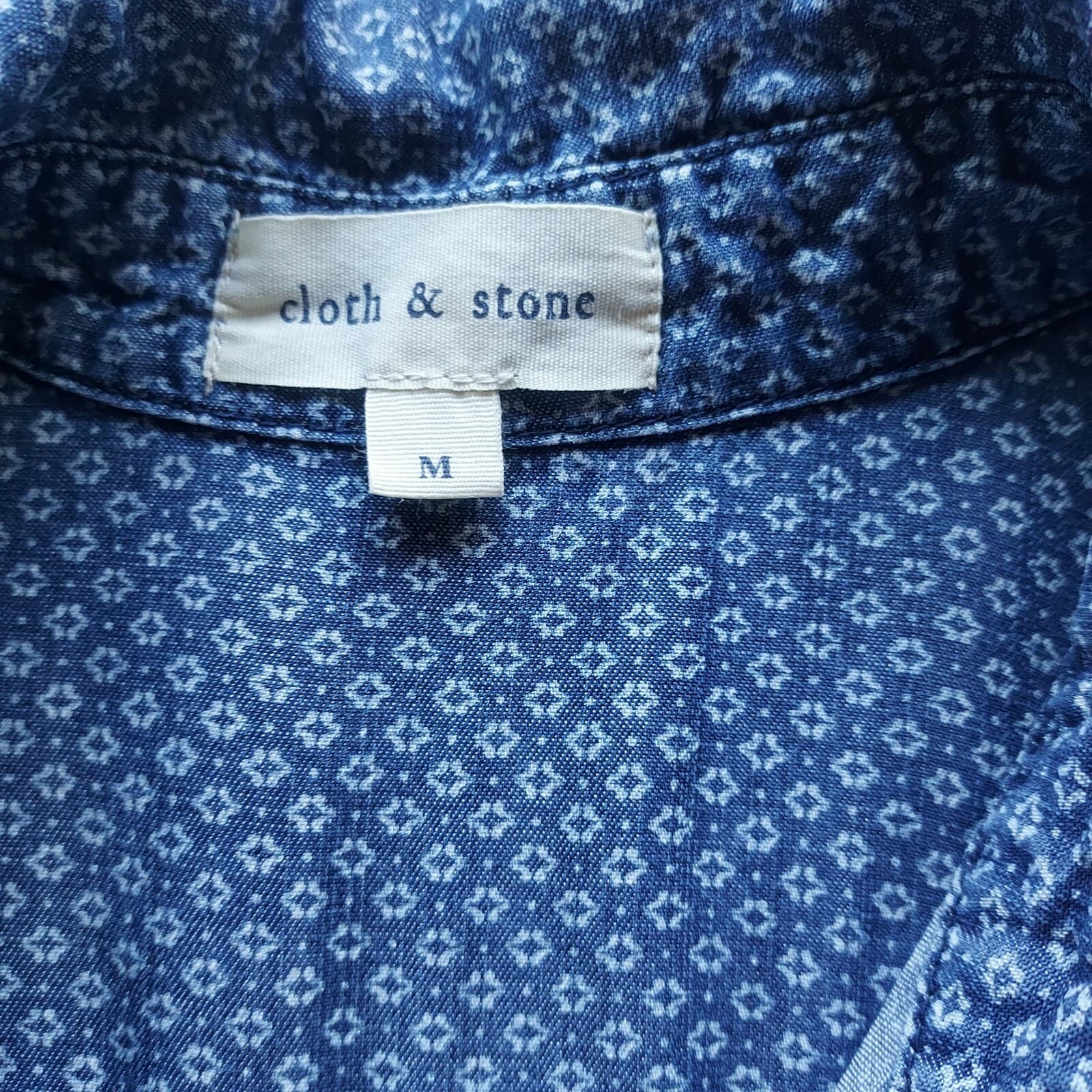 Cloth & Stone Anthropologie Chambray Printed Tunic Shirt Button Long Sleeve Sz.M - Thumbnail 8