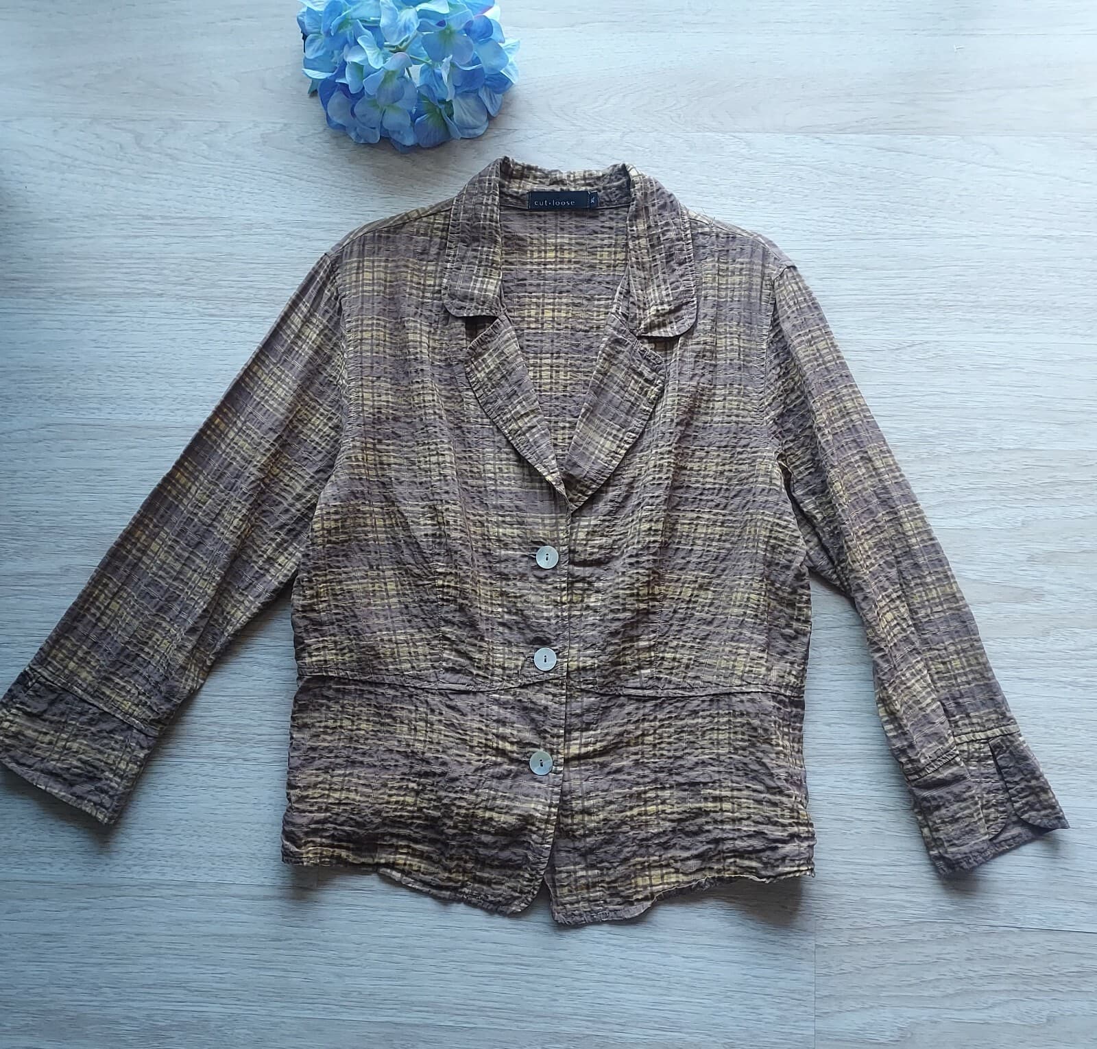 Cut Loose Tartan Blazer Lightweight Button Long Sleeve Yellow-Brown Women XL USA - Thumbnail 5