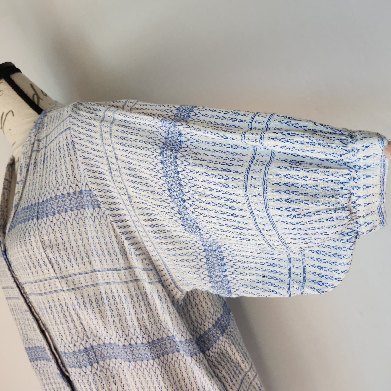 Anthropologie Maeve Yarn Dyed Lena Tunic Top 3/4 Sleeve Blue White Oversize XS - Thumbnail 4