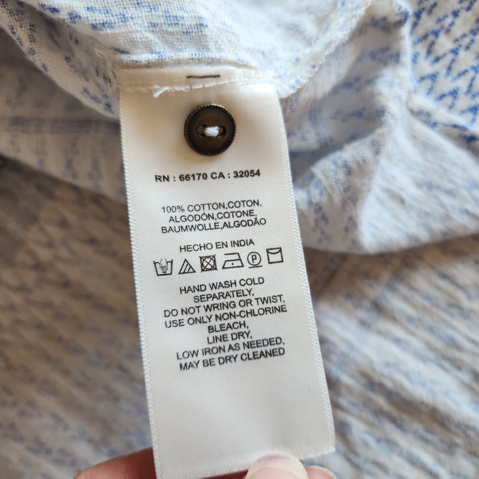 Anthropologie Maeve Yarn Dyed Lena Tunic Top 3/4 Sleeve Blue White Oversize XS - Thumbnail 10