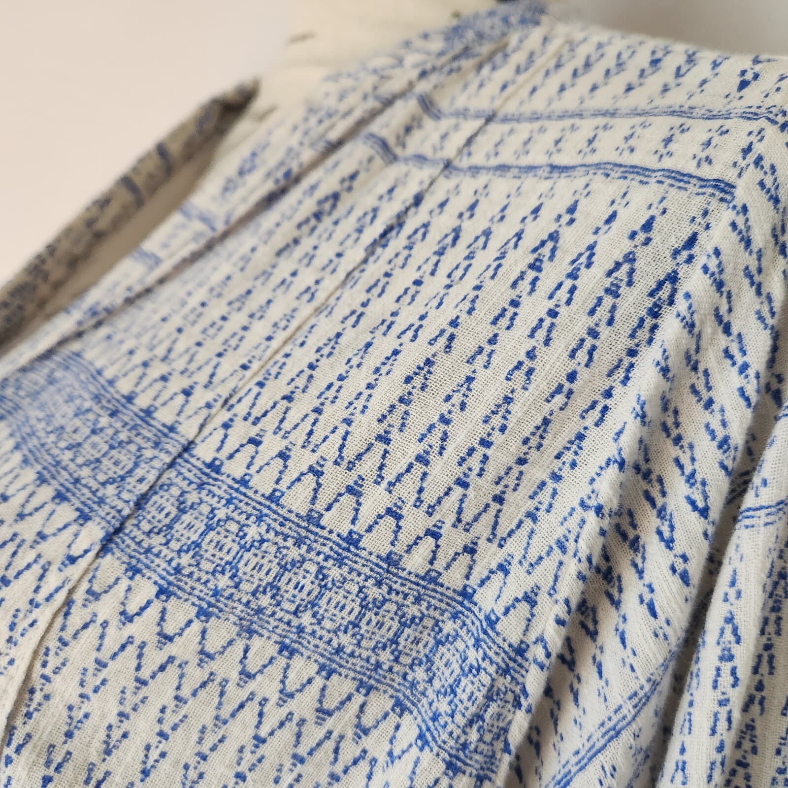 Anthropologie Maeve Yarn Dyed Lena Tunic Top 3/4 Sleeve Blue White Oversize XS - Thumbnail 5