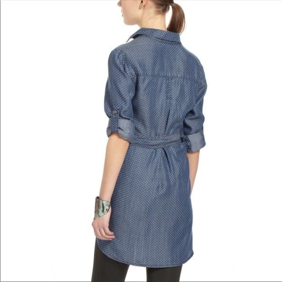 Cloth & Stone Anthropologie Chambray Printed Tunic Shirt Button Long Sleeve Sz.M - Thumbnail 4